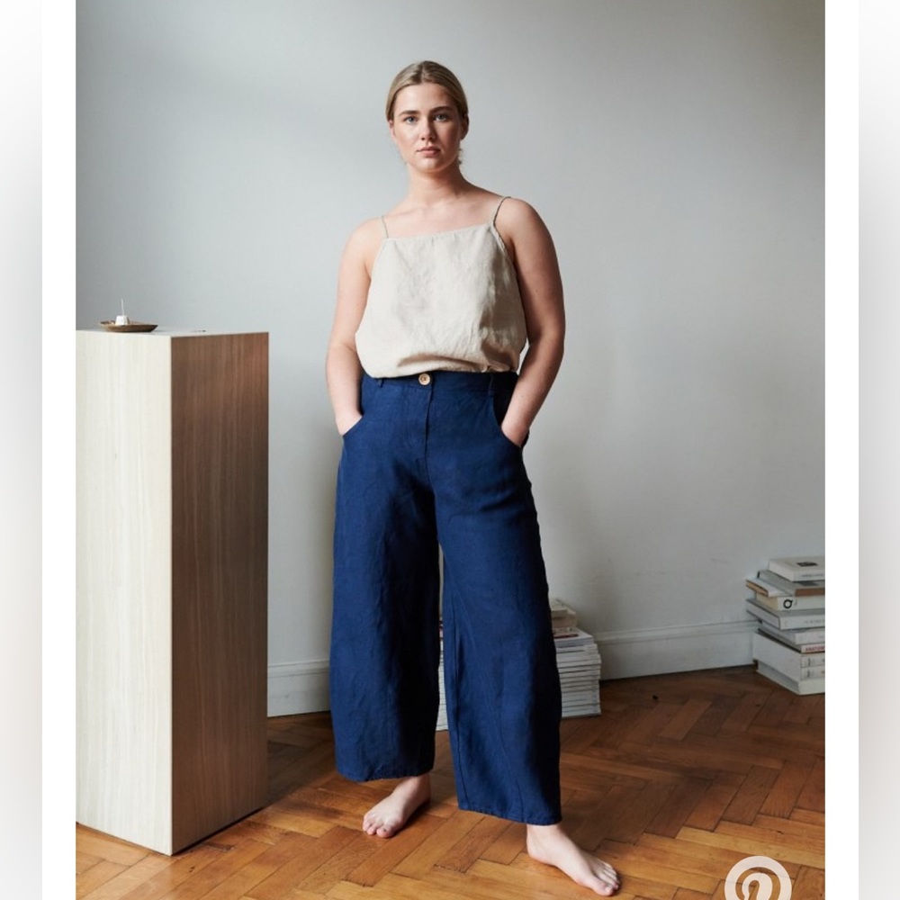 Linenfox Frankie Navy Blue Heavy Linen Trousers, Size S-M